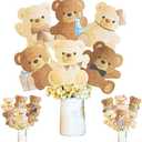 24pcs Teddy Bear Baby Shower Centerpiece Sticks Teddy Bear Birthday Party Decorations Bear Table Toppers Decorations for We Can Bearly Wait Baby Shower Bear Theme Gender Reveal Party Supplies