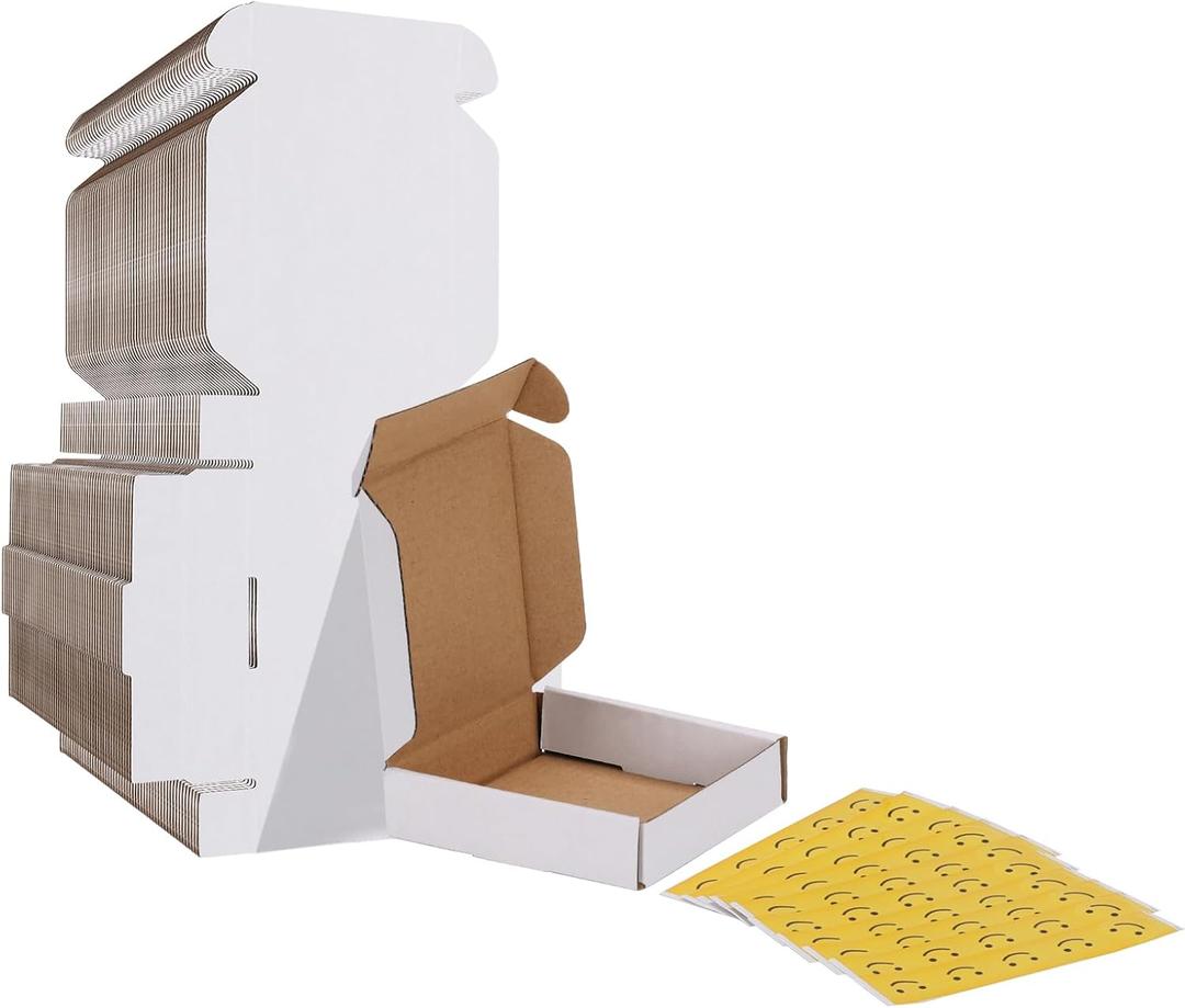 HORLIMER 4x4x1 inches Shipping Boxes Set of 50, White Corrugated Cardboard Box Literature Mailer