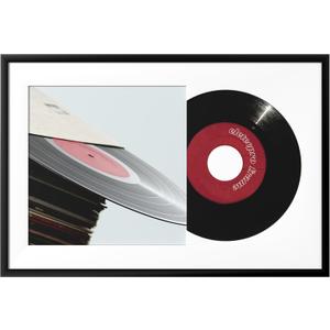 eletecpro Record Frame 16x24 Inch with Double Sided Mat (Black & White), Vinyl Frame Display Single 12.5x12.5 Album for Wall Mounting, Music LP Holder for Home Wall Decor, Black