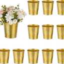NUPTIO Gold Galvanized Vases for Centerpiece: 12 Pcs 5" Small Ribbed Vases for Flowers Bulk Metal Bucket Planter Pots for Wedding Table Home Decor