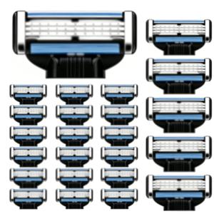24 Pcs Mens Razor Refills, Compatible with Mach3, 3Layer Stainless Steel Blades with Lubrication Strip for Smooth Shave, Ideal for Daily, Travel, Emergency, Business & Household Use
