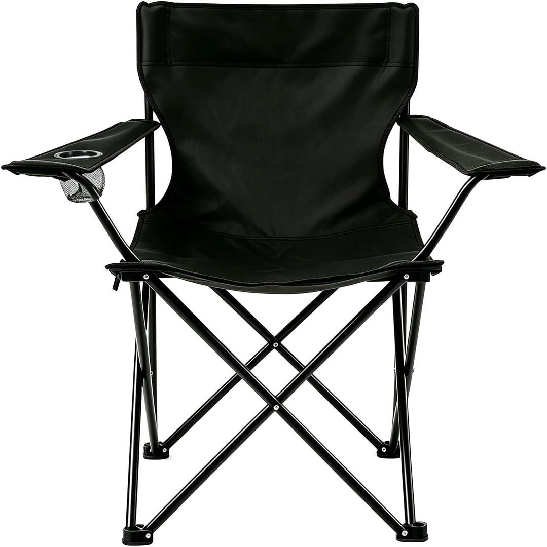 1 Pack Portable Camping Chair, Lightweight Folding Lawn Chair with Cup Holder and Carry Bag, Collapsible Outdoor Chair for Sports, Fishing, Hiking, Picnic, Backyard, 300LBS Black-Dark, 1PCS