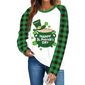 Pack Of 2 TMSD Women's Mardi Gras St Patrick's Day Sweatshirt Raglan Sleeve Crew Neck Top, Large, Medium 