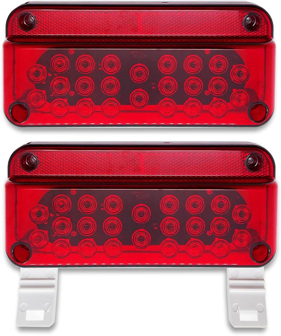 Trailer Light Kit 2-Pack, LED RV Camper Tail Lights  IP67 Waterproof 12V, 4-in-1 Stop Brake Turn Signal with License Plate Light, Surface Mount, Left & Right for Trailer Truck RV Camper Snowmobile