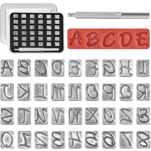 BESTNULE 37pcs Leather Stamps, 1/4" Leather Stamping Tools, Leathercraft Stamping Tool Set, 26PCS Capital Letter Leather Stamps + 10pcs Number Stamps + 1 Stamping Handle for Leather Craft