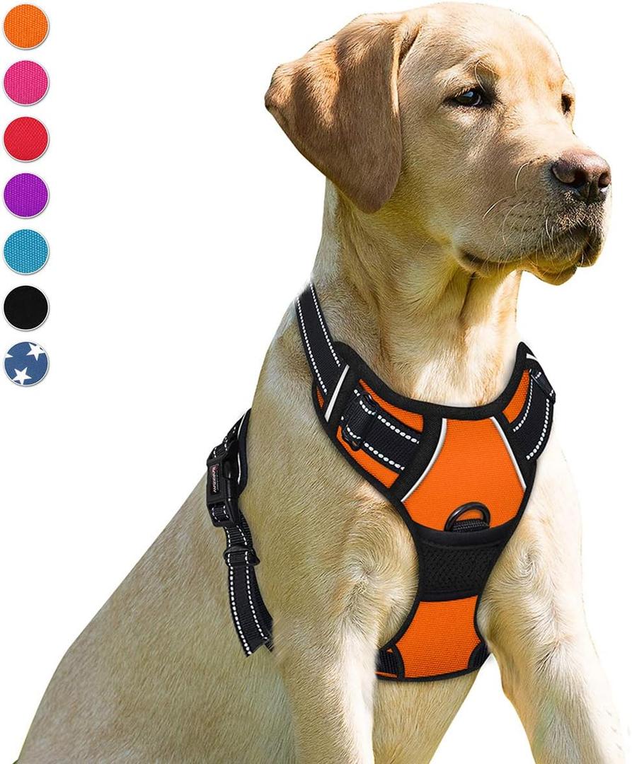 BARKBAY No Pull Dog Harness Front Clip Heavy Duty Reflective Easy Control Handle for Large Dog Walking(Orange,XL) (X-Large(Chest:30-38))