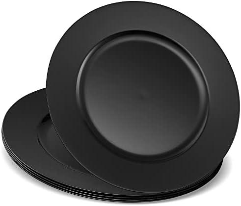ELEGANT DISPOSABLES 13'' Black Party Chargers Large Plates & Platters Great for Elegant Party's Weddings Tableware Great for Serving dish Black, Pakc of 6