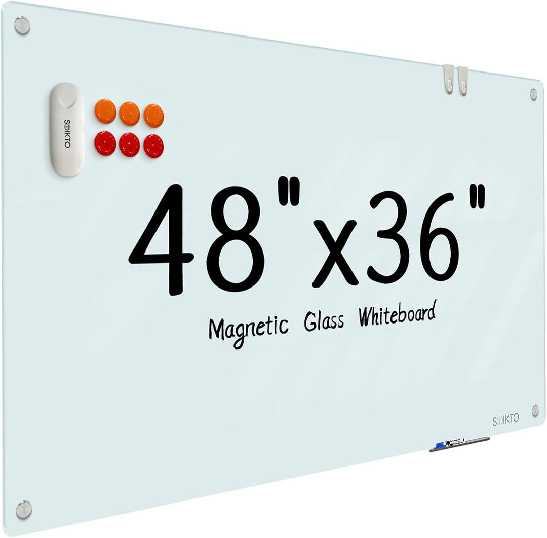 Glass Whiteboard - Glass Dry Erase Board 48" x 36" Magnetic White Board Writing Board White Boards for Walls Wall Office Home