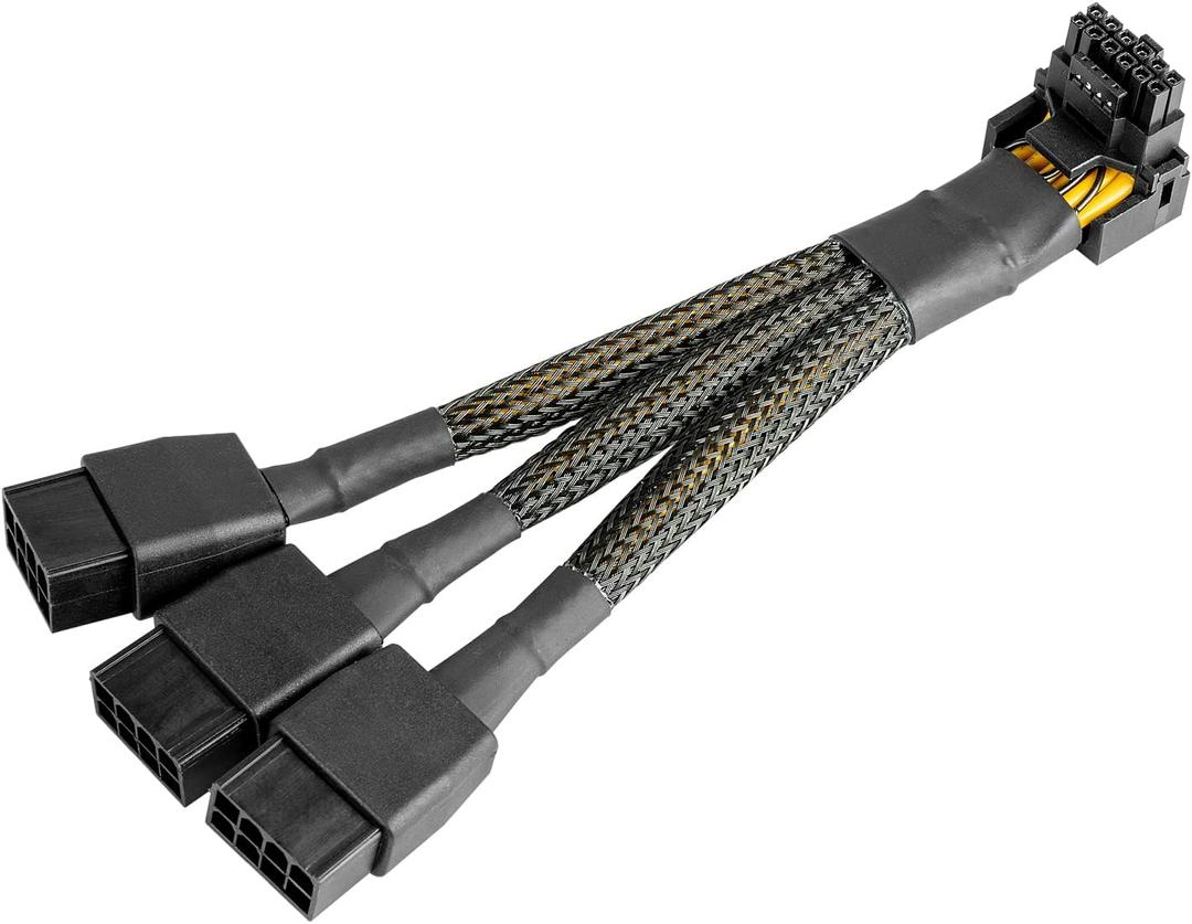 16Pin GPU Cable to 3X 8 Pin Pcie Extension - 16AWG PCIE 5.0 12VHPWR 600W 90 Degree Right Angle 16 Pin 12+4Pin Supply Adapter for RTX 4090 4080 3090TI 4070Ti Graphics Card (Type A)