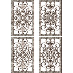 Yulejo 4 Pcs Thicken Rustic Wall Decor Modern Farmhouse Art Decor Wooden Hollow Carved Design Rustic Art for Living Room Hallway Decor Office Kitchen Wall (15.8 x 9.9 Inch, Gray)