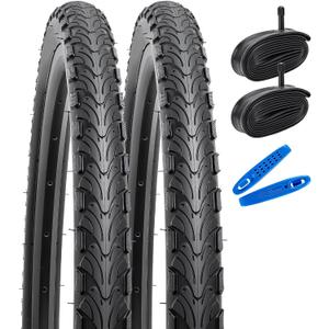 YUNSCM 2-PCS 24" Road Bike Tires 24 x 1.95/53-507 and 24" Bike Tubes Schrader Valve Compatible with 24x1.90 24x1.95 24x2.0 Bike Bicycle Tires and Tubes (Y-705)