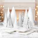 24 Pcs Large Cone Christmas Trees with Snowflakes Set, 14'' 11'' 8'' Christmas Tree Tabletop Decor & Wooden 3D Snowflake Table Centerpiece for Gifts Winter Home Decorations(Black, White)