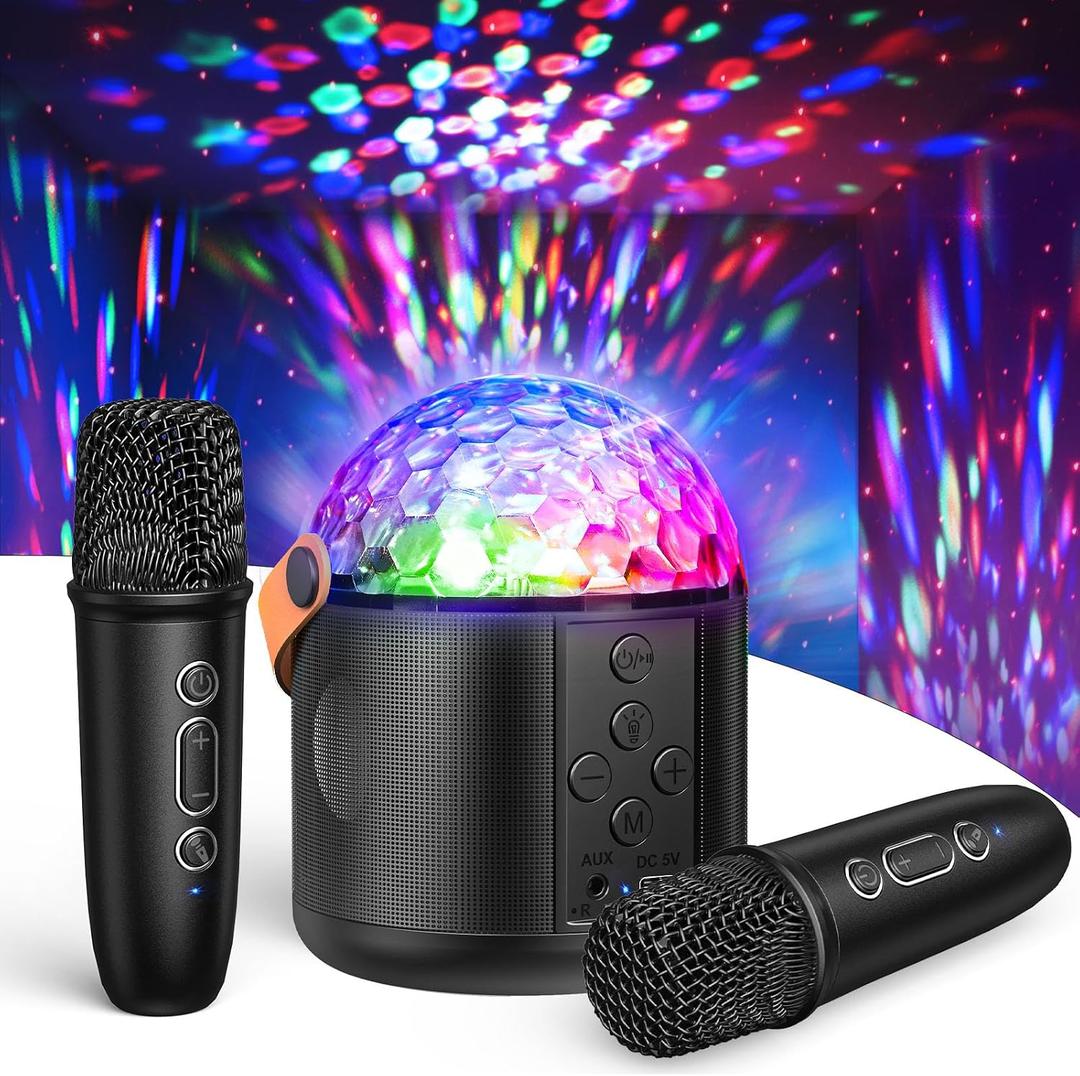 Karaoke Machine for Adults, Disco Ball Lights for Family Home Birthday Parties, Portable Bluetooth Speaker with 2 Wireless Microphones, Kids Toys Gifts for Boys Ages 3-12+ Years Old
