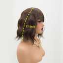 Wigs for Women Short Bob Wig with Bangs, Synthetic Wavy Curly Black Hair Wigs for Black Women, Natural Looking Textured Short Wigs for Daily Use. (Dark Brown)