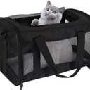 Cat Carrying Case - Pet Carrier Airline Approved, Portable and Breathable Pet Travel Carrier Removable Fleece Pad, Collapsible Cat Carrier Dog Carrier for Medium Cats Small Cats Dogs(Medium, Black)