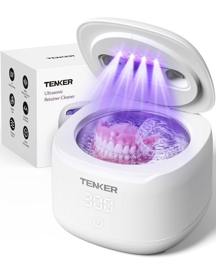 Ultrasonic Retainer Cleaner Machine, 49kHz Dental Cleaning Pod for Night Guards, Mouth Guards, Aligner, Braces, Toothbrush, Jewelry, Dentures, Ultrasonic Cleaner for Oral Dental Care, 220ML, White