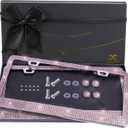 Bling License Plate Frames for Women, 2 Pack, Clear Rhinestone, Pink