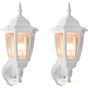 FUDESY Outdoor Wall Light Dusk to Dawn, Porch Sensor Light White Plastic Anti-Corrosion with LED Edison Filament Bulb, Exterior Mount Lantern for House, Garage (2-Pack)