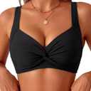 Amy Babe Women's Bikini Top Twist Front Push Up Swim Bathing Suit Tops Only (Black, S)