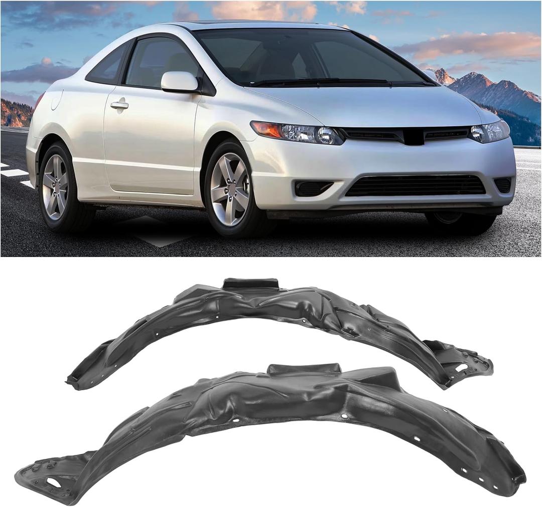 HECASA Front Inner Fender Liner Compatible with 2006-2011 Honda Civic Coupe 2-Door Splash Shield Guard Replacement for HO1250106 HO1251106 74101SVAA00 74151SVAA00 Driver & Passenger Side