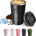SPLMIFA TRAVEL COFFEE MUGS LEAK-PROOF, REUSABLE COFFEE CUPS WITH LIDS, STAINLESS STEEL VACUUM INSULATED COFFEE TUMBLERS, THERMAL INSULATION CUPS FOR MEN & WOMEN KEEP DRINKS HOT & COLD (2ND-BLACK, 12OZ)
