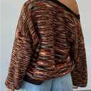 MakeMeChic Women's High Neck Striped Sweater Cut Out Long Sleeve Winter Retro Asymmetrical Knit Top (S)