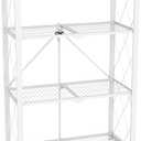 black leopard 4-Tier Foldable Metal Storage Shelf with Wheels, White
Foldable Design; 85 lb Capacity per Shelf; Preassembled Frame; Lockable Casters; Reinforced Metal Construction