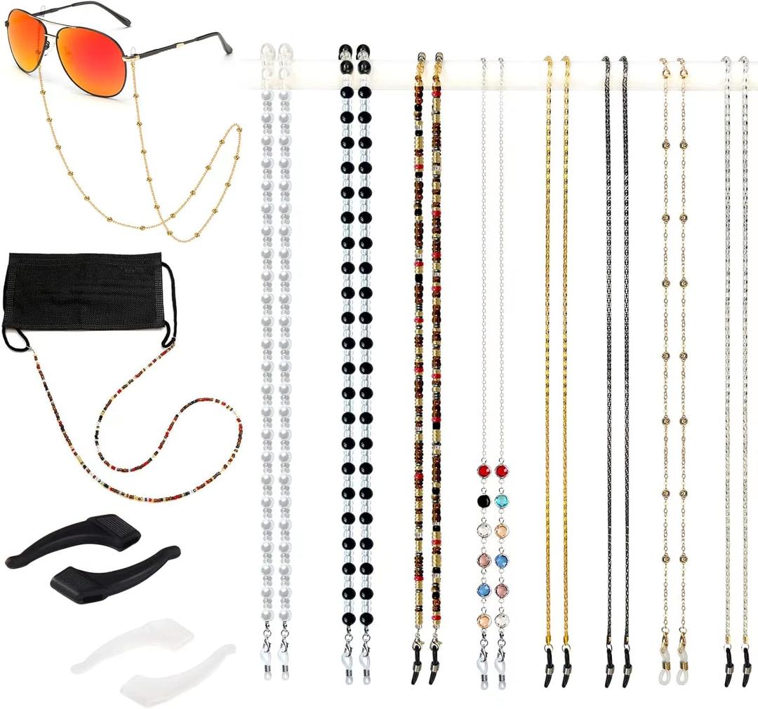 Damanse Eyeglass Chain,8 Pcs Beaded Eye Glasses Strap Holders around Neck For Women