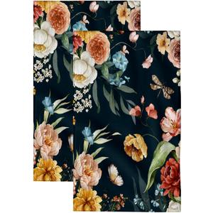 Boho Flowers Hand Towels for Bathroom,Set of Lightweight Breathable 2 Soft Absorbent Kitchen Towels Set for Gym Bathroom Hotel Sport
