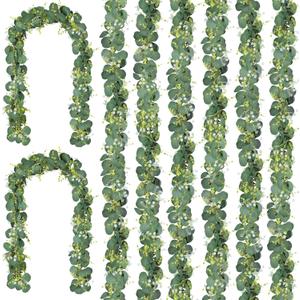 CQURE 8Pcs Eucalyptus Garland,Artificial Eucalyptus Leaves Table Greenery Garland Wreath Vines for Wedding Party Table Bedroom Wall Decor (47.2 Ft with Flowers)