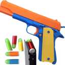Toy Gun with 20 Soft Bullets and 2 Ejecting Magazines. Actual Size of Colt 1911 with Slide Action Orange Barrel for Training or Play