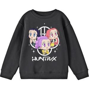 Kpop Demon Hunters HuntrX Excited Kawaii Chibi Art Youth Crew Neck Long Sleeve Sweatshirt (Gray, L)