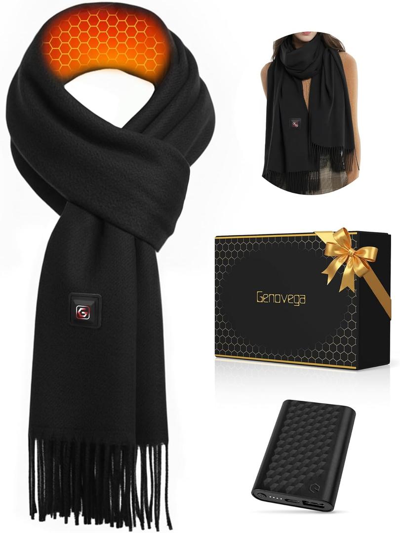 Genovega Heated Scarf for Women Men Recahrgeable Electric Intelligent Heating Scarves Neck Body Warmer portable Heated Shawl Wraps Thermal for Winter Cold Weather Outdoor Trave Must Have Black