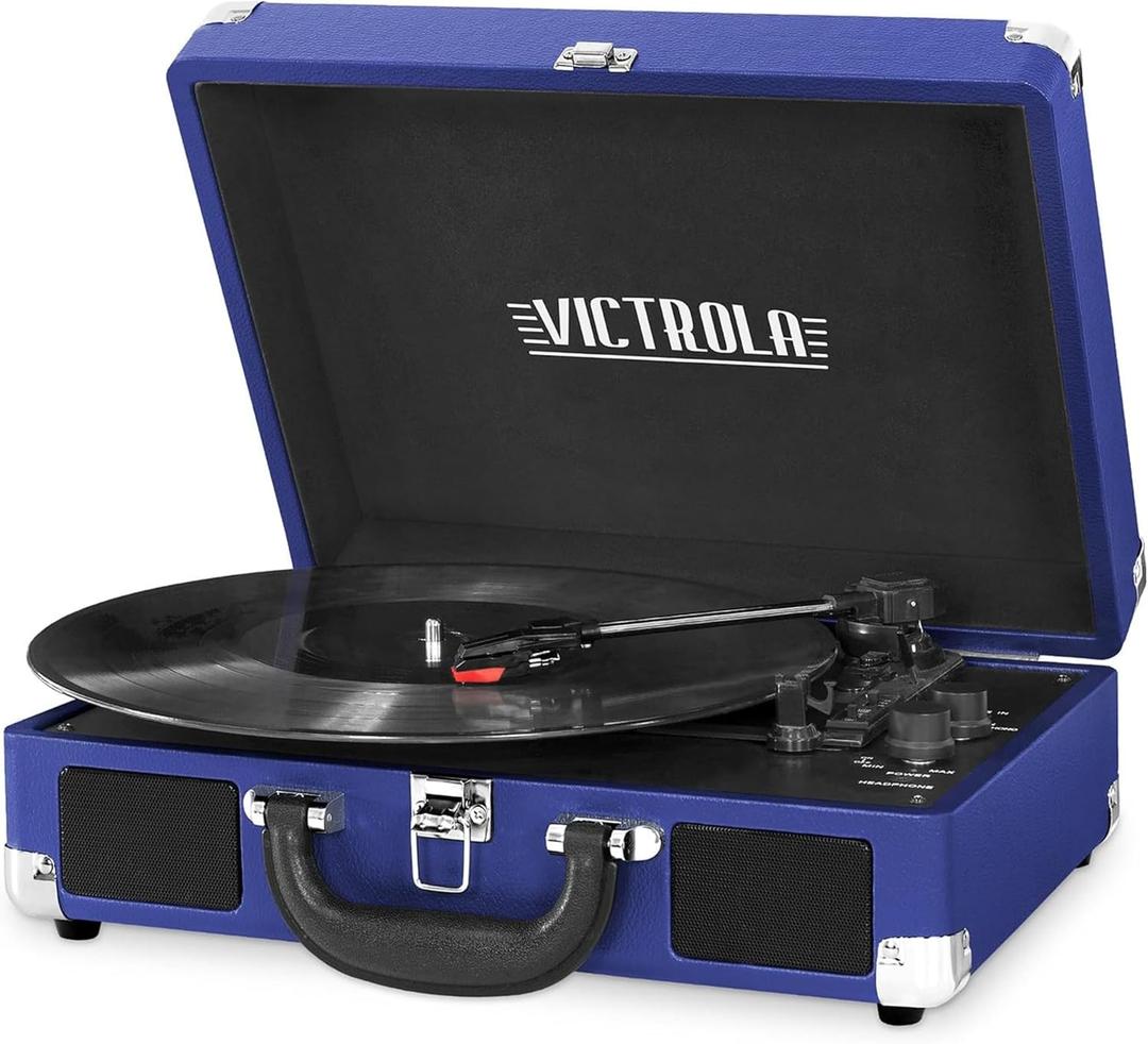 Victrola Vintage 3-Speed Bluetooth Portable Suitcase Record Player with Built-in Speakers | Upgraded Turntable Audio Sound|Cobalt Blue, Model Number: VSC-550BT-COB