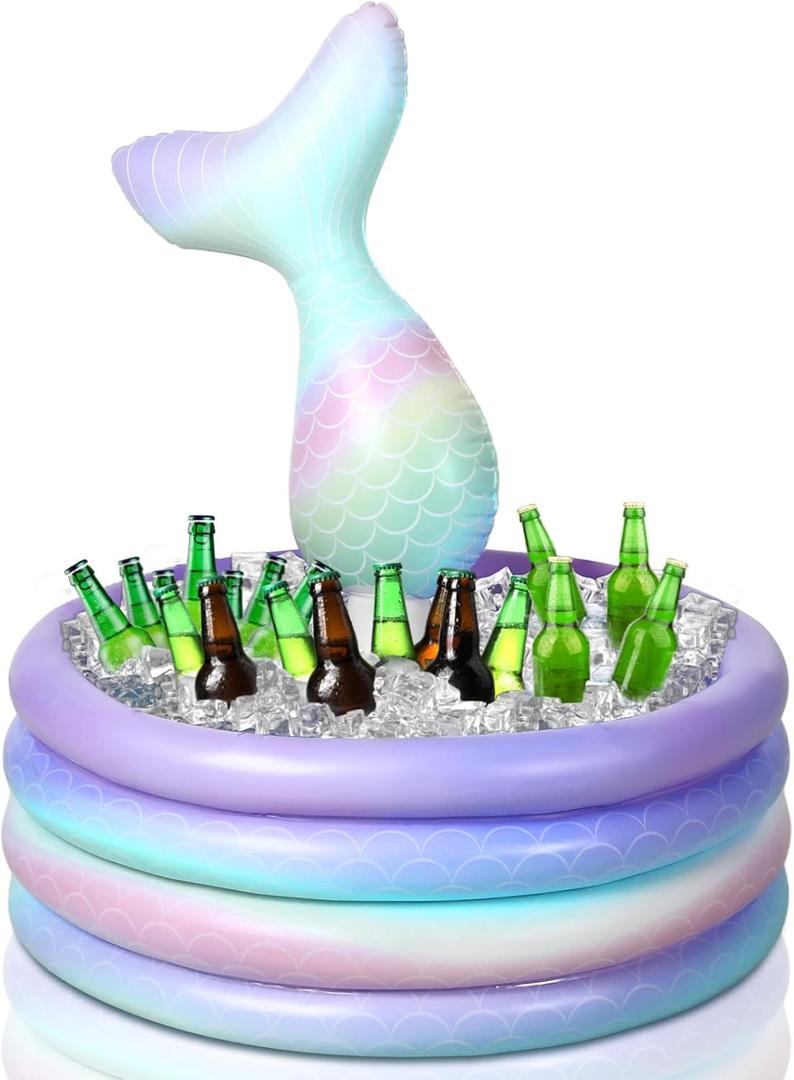 Bencailor Mermaid Party Decorations Mermaid Tail Inflatable Cooler Blow up Drink Cooler Floating Ice Chest Mermaid Drink Holder for Holiday Birthday Party Decorations (Purple,14 x 29.5'')