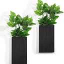 Vesici Wood Wall Planter Vase with Artificial Plants Indoor Plants Holder Pocket Farmhouse Wooden Wall Flower Vase Hanging Plant Decor for Bedroom Kitchen Office Home(2 Pcs,Green Plants)