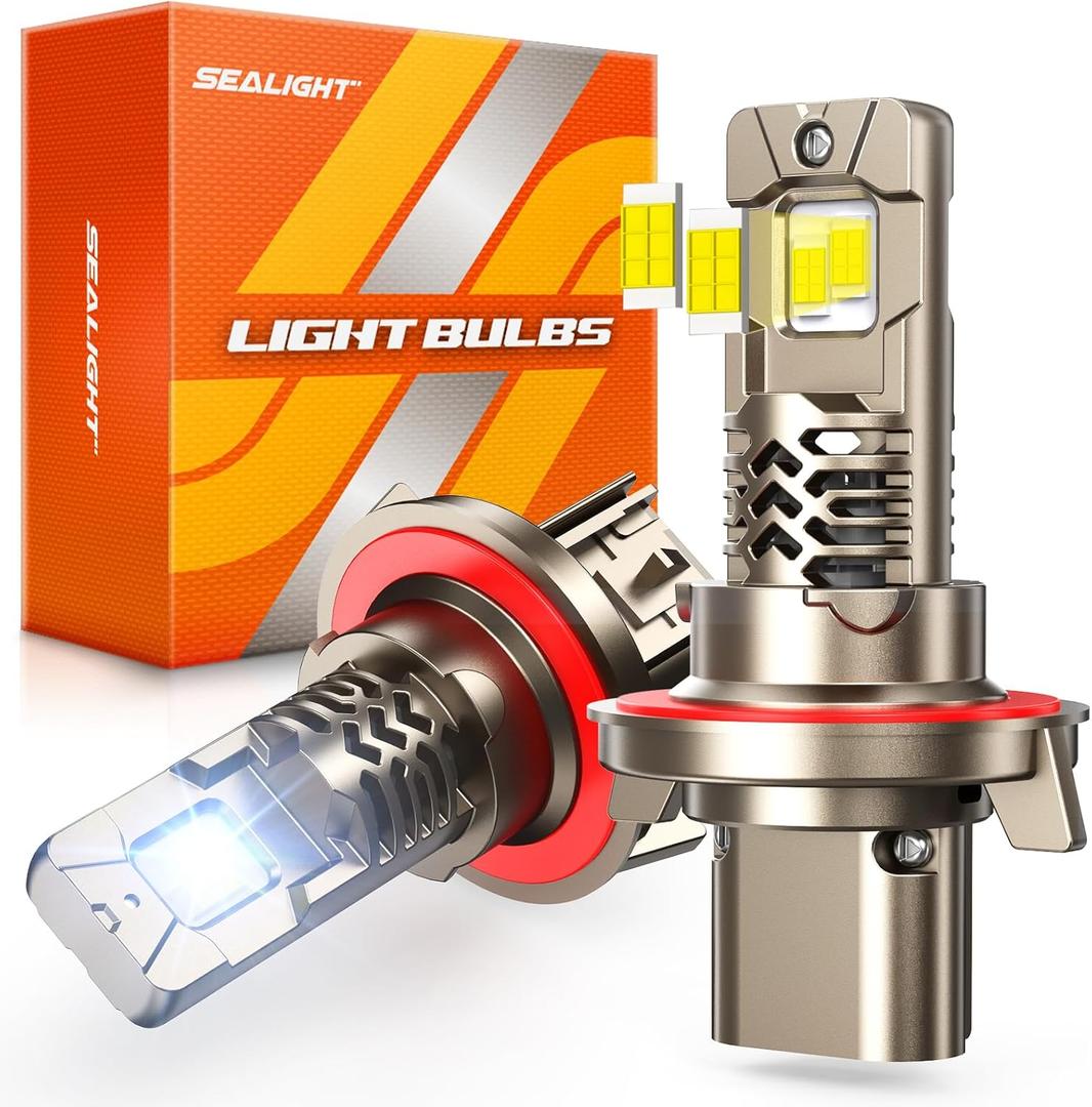 SEALIGHT H13/9008 LED Light Bulbs, 10X Super Brighter, 1:1 Halogen Size, 6500K Cool White, 70,000Hrs Long Service Life with Cooling Fan, Plug and Play, Pack of 2