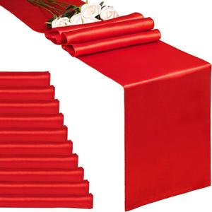 10-Pack Red 12 x 108 inches Long Premium Satin Table Runner for Wedding, Decorations for Birthday Parties, Banquets, Graduations, Engagements, Table Runners fit Rectange and Round Table