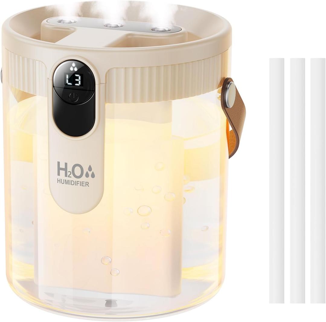 DIGIX Small Portable Humidifiers for Bedroom, 1.4L Top Fill Cool Mist Humidifier for Home Office Travel, 3 Mist Modes, Auto Shut Off, Night Light, Easy to Clean Quiet Humidifier for Baby Plant (Beige)