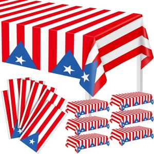Chumia 6 Pack Puerto Rico Party Tablecloth Decorations Puerto Rico Themed Tablecloths for 12th of June National Day Country Decoration Kitchen Dining Room Home Dinner, 54 x 108 inches