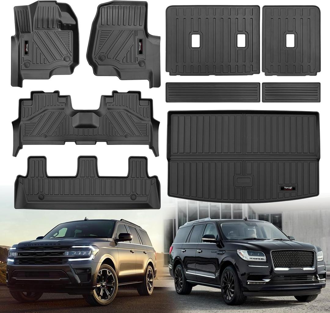for 2018-2024 Ford Expedition Max/Lincoln Navigator L 8 Seat Floor Mats 3 Row Trunk Cargo Liners Backrest Mat Full Set TPE Rubber Protection Mat Accessories (Only Fit 8 Seat MAX Or L)