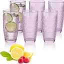 Highball Beverage Glasses Set of 6 Romantic Colored Thick & Heavy Base Big Capacity 14.87oz|440ml, Drinking Glass Tumblers for Iced Tea, Water, Soda & Juice and Cocktails (Purple)