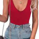SAUNGKUAI Women’s Bodysuit Sexy Plunge Deep V Neck Backless Sleeveless Tank Thong Body Suits Outfits for Going Out, Extra Large, Red