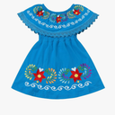 Kids Toddler Girls Traditional Mexican Off-Shoulder Floral Embroidered Drape Dress 4 Toddler Blue