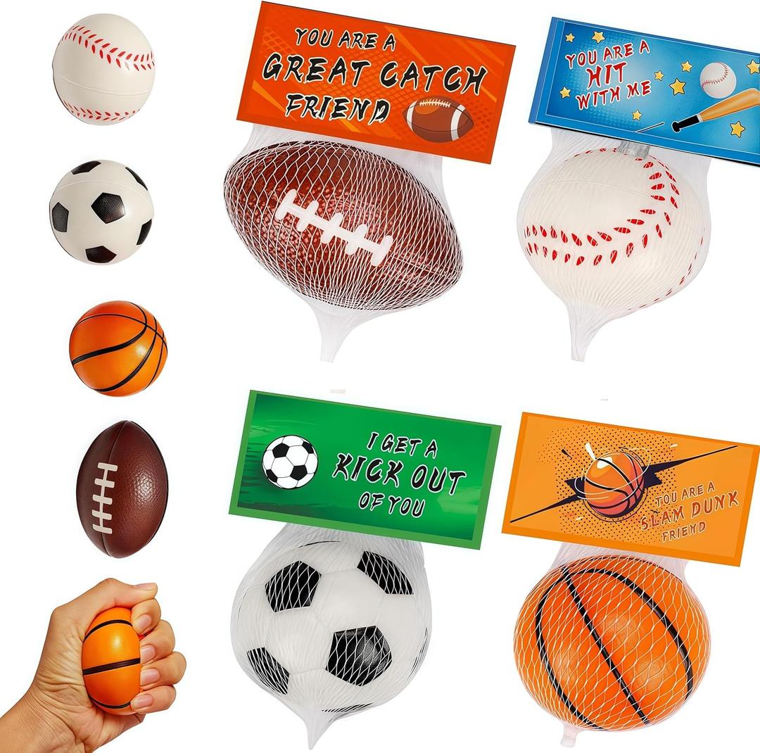 2 x Cards Gifts for Kids School Classroom -24 PCS 2.4 In Foam Sport Ball Toys with Exchange Cards for Boys Girls,Valentines Birthday Party Favors Goodie Bag Stuffer Class Treats Prizes for Toddlers