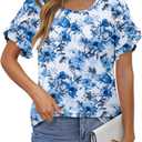 CRAZY GRID Women's Shirts Summer Casual Crewneck Ruffle Short Sleeve Blouses Cute Floral Print Tunic Tops (S)