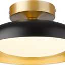 kudos Flush 12-inch LED Light Fixture, Black and Gold Finish, 12W/1200lm for Bedroom, Hallway, 3000K/4000K/6000K Adjustable, KDCL01-BK