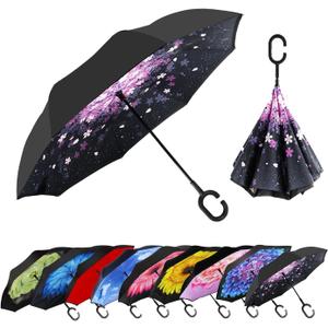 MRTLLOA 40/49/56 Inch Oversize Windproof Inverted Reverse Upside Down Umbrella, Golf Size Rain Umbrella, Double Layer, C-Shaped Handle for Men, Women and Kids
