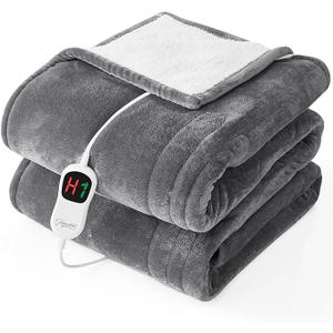 Electric Heated Blanket Twin - 62"x84" Heating Bed Blankets Throw with 10 Heating Levels 8 Hours Auto Off Fast Heating Over-Heated Protection Ultra Soft Warm Flannel ETL Certified Grey