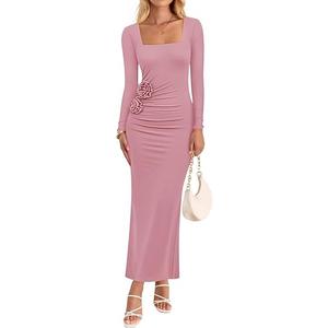 ZESICA Elegant Long Formal Wedding Guest Dresses for Women 2026 Ruffle Bodycon Cocktail Party Maxi Dress M